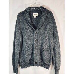 Haggar Mens Shawl Collar‎ Cardigan Sweater Gray Marl Knit Button Front Large